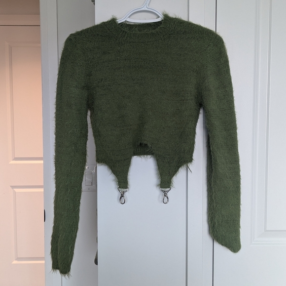 Fuzzy Green Cropped Sweater - Picture 1 of 8